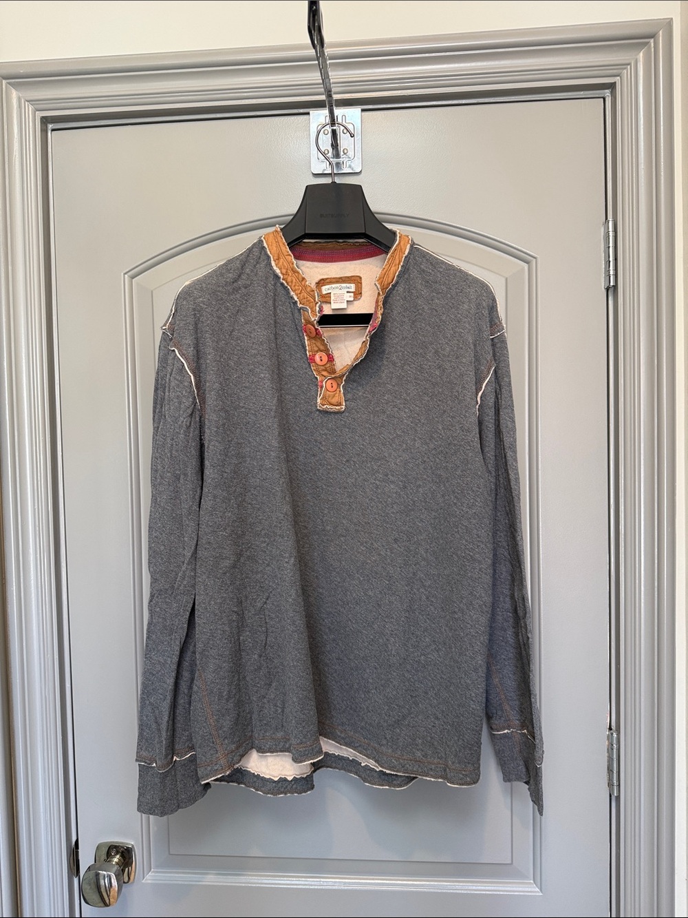 Men’s Carbon2Cobalt Crewneck Henley Sweater with Ochre/Red Contrast Trim